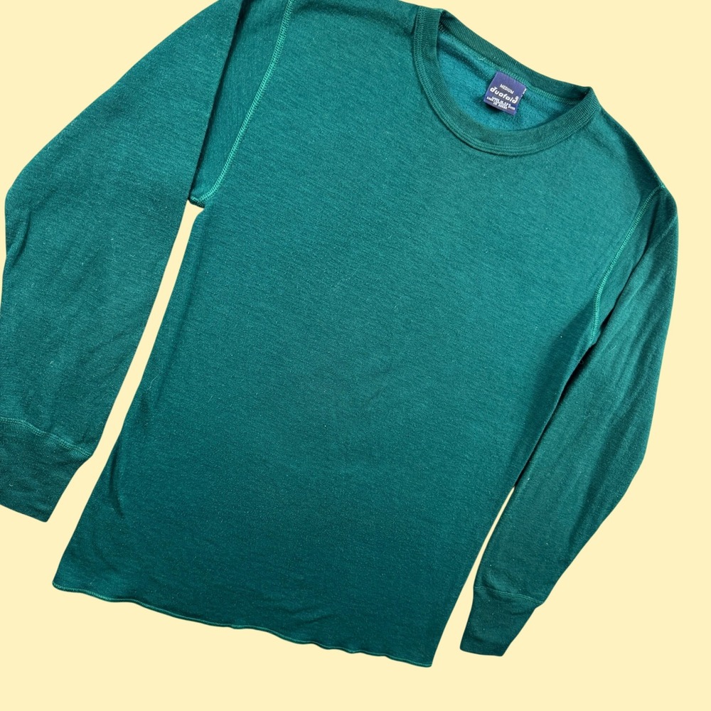 Duofold Thermal Shirt Men M Green Wool Blend Dual Layer Made in USA Base Layer